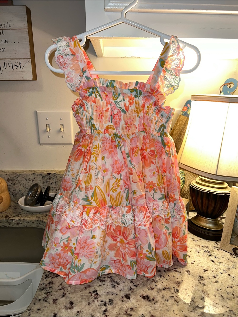 Haute Hippie Pink Coral Floral Sundress with Lace